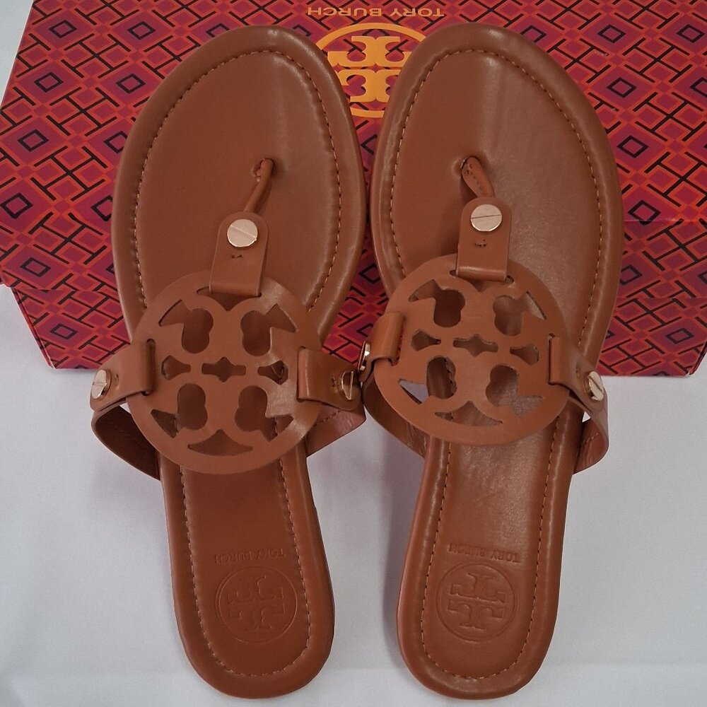 Tory Burch Miller Logo Thong Sandals in Brown